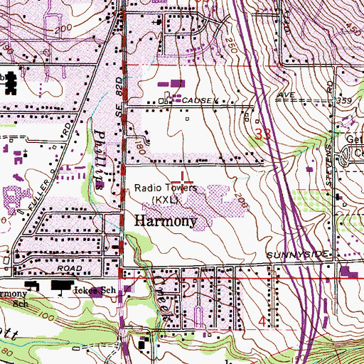 Topographic Map of Clackamas Town Center Transit Center, OR