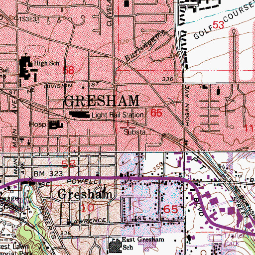 Topographic Map of Cleveland Avenue Max Station, OR