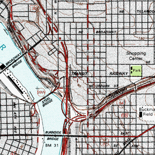Topographic Map of Convention Center Max Station, OR