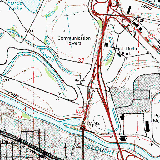 Topographic Map of Delta Park / Vanport Park and Ride, OR