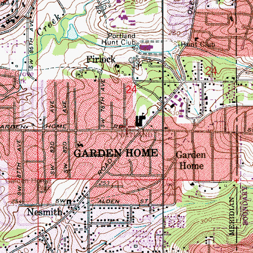 Topographic Map of Garden Home Community Library, OR