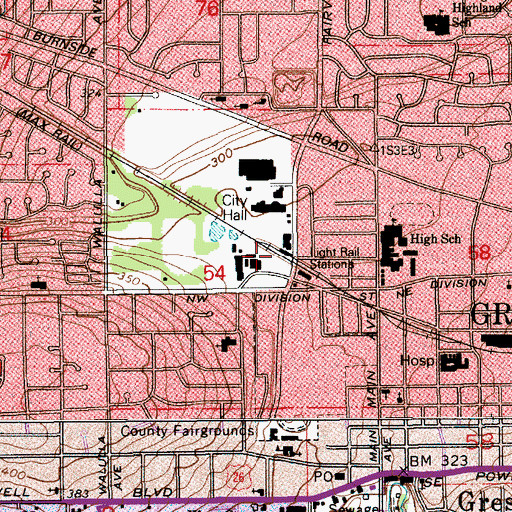 Topographic Map of Gresham Max Station, OR