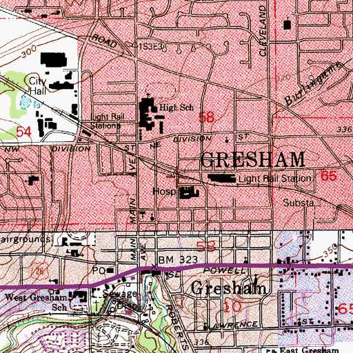 Topographic Map of Gresham Central Transit Center, OR