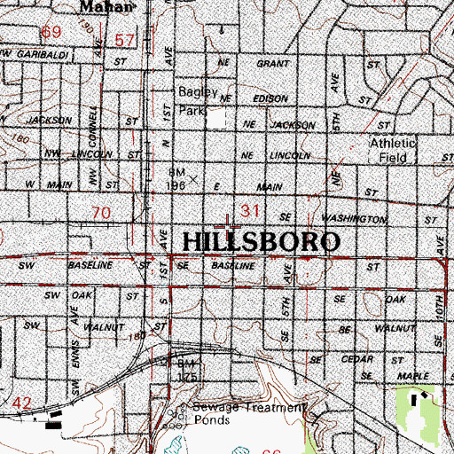 Topographic Map of Hillsboro Central Transit Center, OR