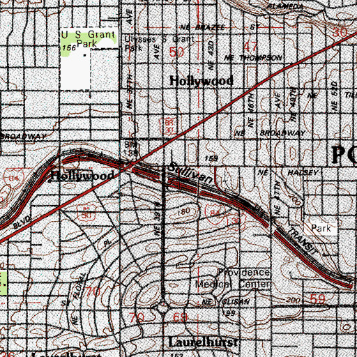 Topographic Map of Hollywood / Northeast 42nd Avenue Transit Center, OR