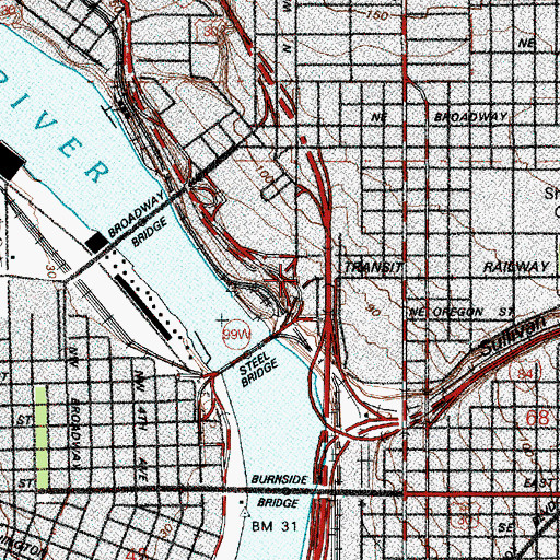 Topographic Map of Interstate-Rose Garden Max Station, OR