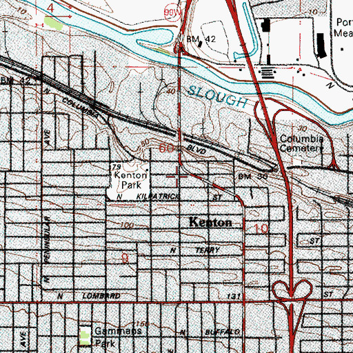 Topographic Map of Kenton-North Denver Avenue Max Station, OR