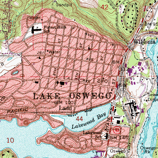 Topographic Map of Lake Oswego Transit Center, OR