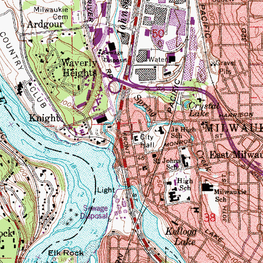 Topographic Map of Ledding Library of Milwaukie, OR