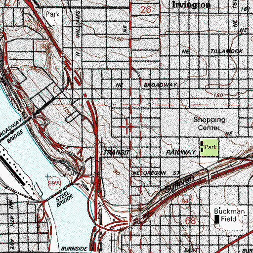 Topographic Map of Lloyd Center, OR