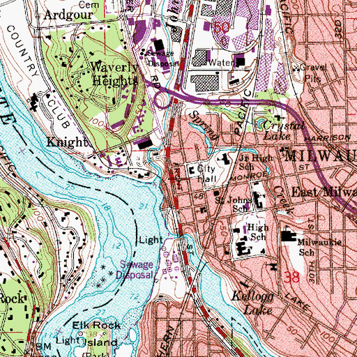Topographic Map of Milwaukie Transit Center, OR
