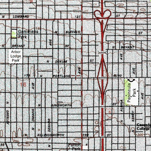 Topographic Map of North Portland Boulevard Max Station, OR