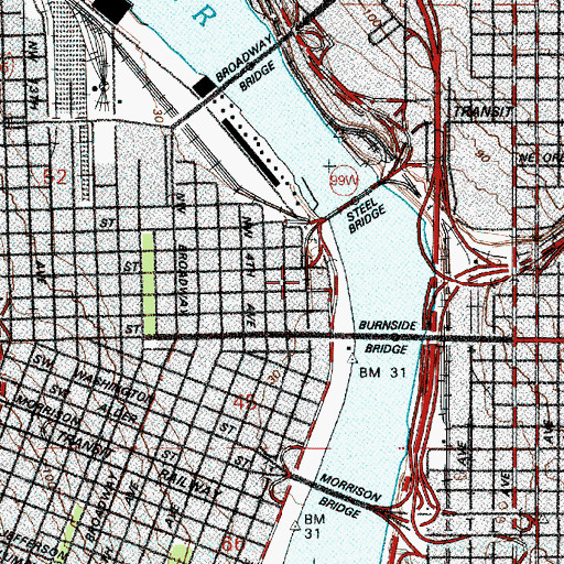 Topographic Map of Old Town-Chinatown Max Station, OR