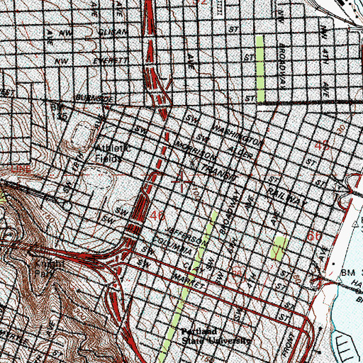 Topographic Map of Portland Central Library, OR