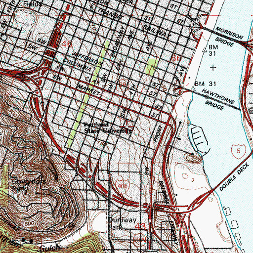 Topographic Map of Portland Chamber of Commerce, OR