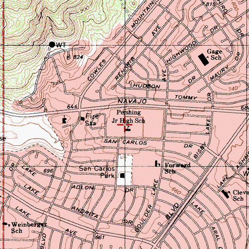 Topographic Map of Pershing Junior High School, CA