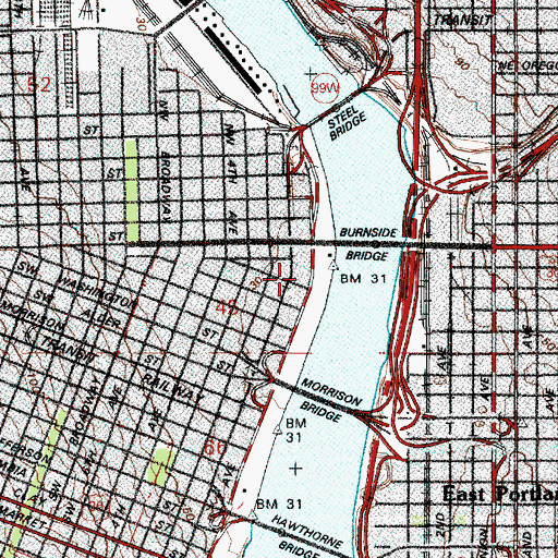 Topographic Map of Portland Fire and Rescue Station 1 Old Town, OR