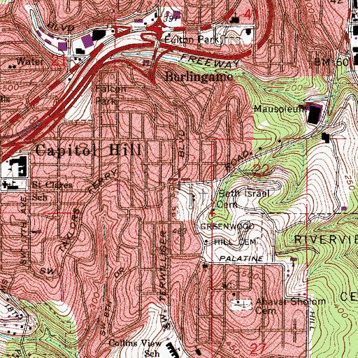 Topographic Map of Portland Fire and Rescue Station 10 Burlingame, OR