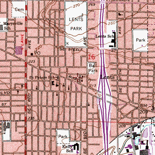 Topographic Map of Portland Fire and Rescue Station 11 Lents, OR