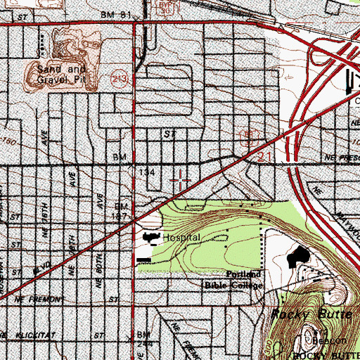 Topographic Map of Portland Fire and Rescue Station 12 Sandy Boulevard, OR