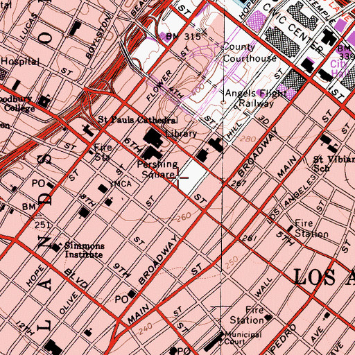 Topographic Map of Pershing Square, CA