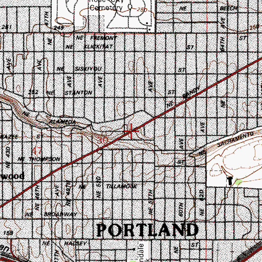 Topographic Map of Portland Fire and Rescue Station 28 Rose City - Hollywood, OR