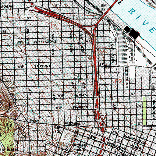 Topographic Map of Portland Fire and Rescue Station 3 Northwest Pearl District, OR