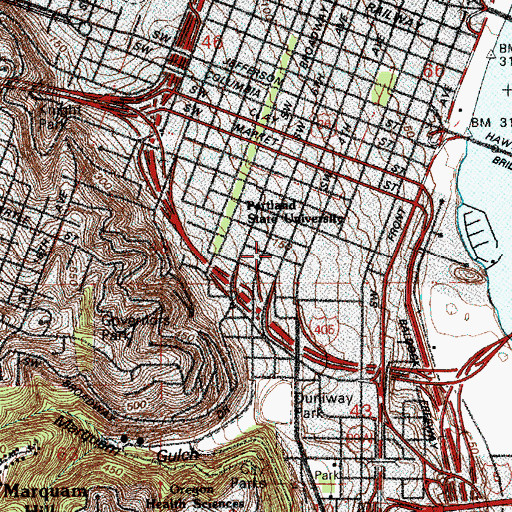 Topographic Map of Portland Fire and Rescue Station 4 Portland State University, OR