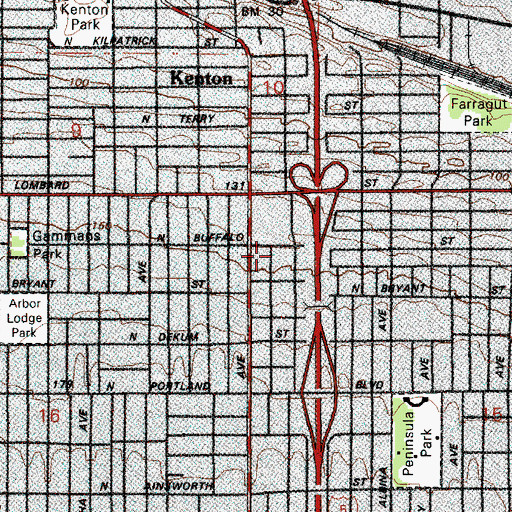 Topographic Map of Portland Fire and Rescue Station 8 Kenton, OR