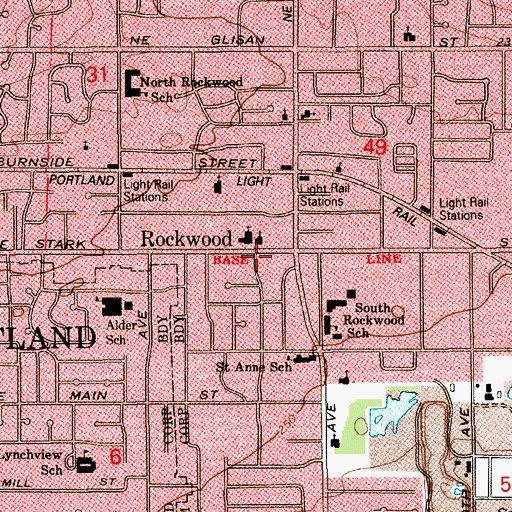Topographic Map of Rockwood Branch Library, OR