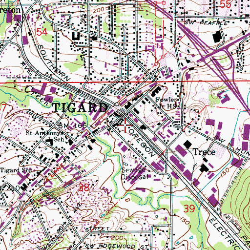 Topographic Map of TriMet Tigard Transit Center, OR