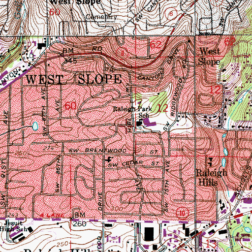 Topographic Map of West Slope Community Library, OR