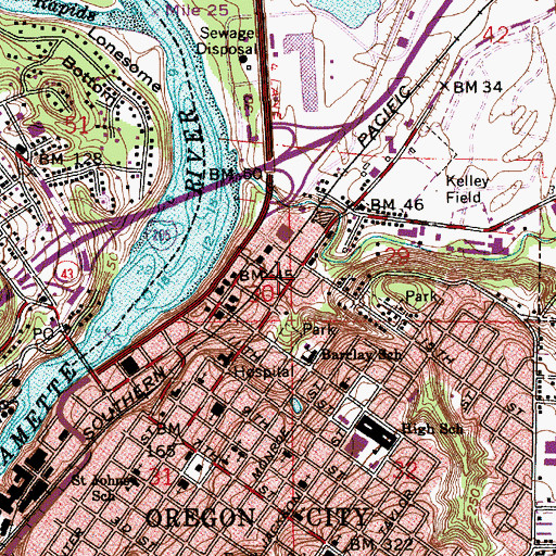 Topographic Map of Abernethy Center, OR