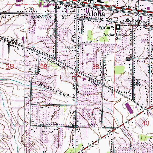 Topographic Map of Aloha Church of God, OR