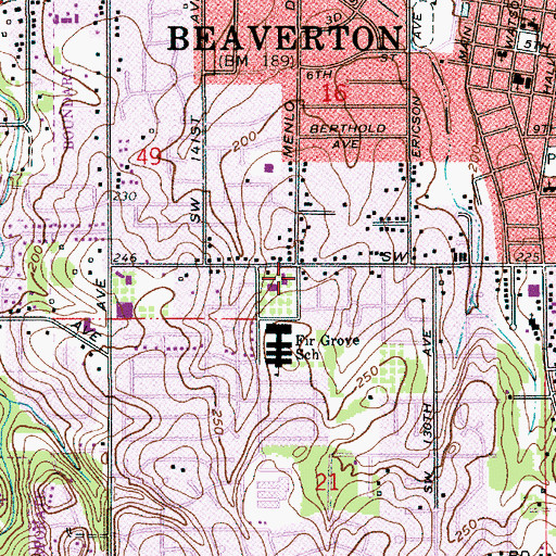 Topographic Map of Beaverton Christian Church, OR