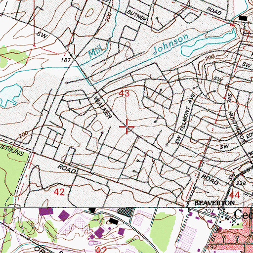 Topographic Map of Beaverton Foursquare Church, OR
