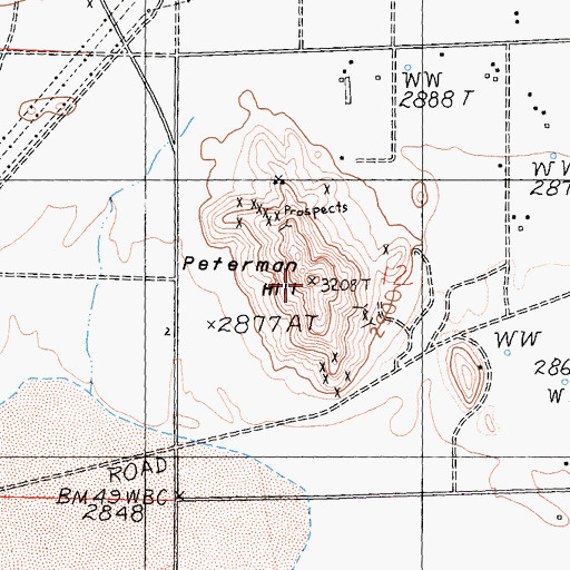 Topographic Map of Peterman Hill, CA