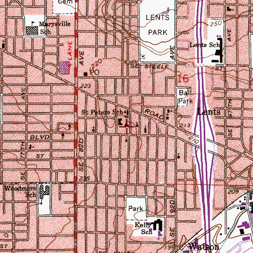 Topographic Map of Lents Baptist Church, OR