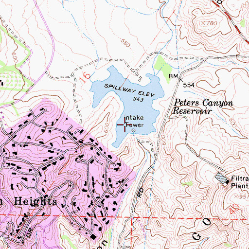 Topographic Map of Peters Canyon Reservoir, CA