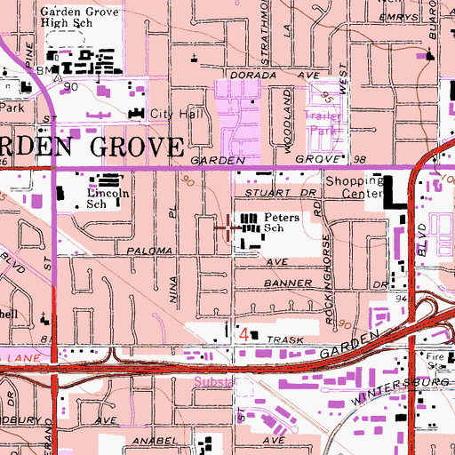 Topographic Map of Peters K-3 Elementary School, CA