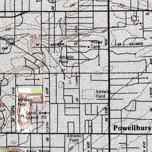 Topographic Map of Mill Park Baptist Church, OR