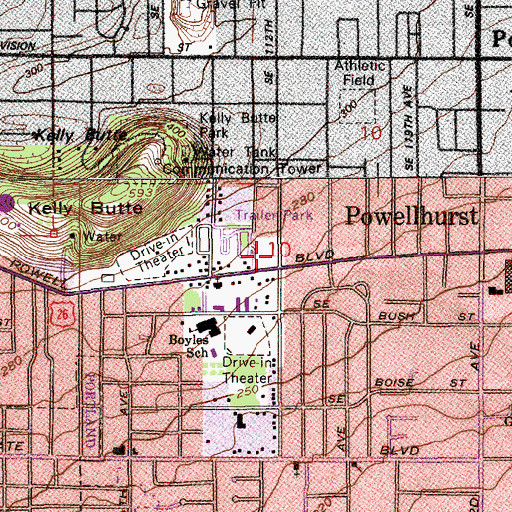 Topographic Map of Powellhurst Baptist Church, OR