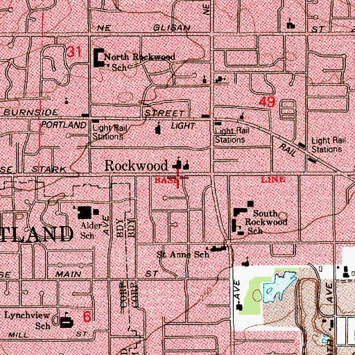 Topographic Map of Rockwood United Methodist Church, OR