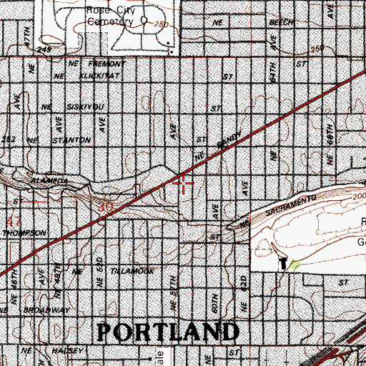 Topographic Map of Rose City Park United Methodist Church, OR