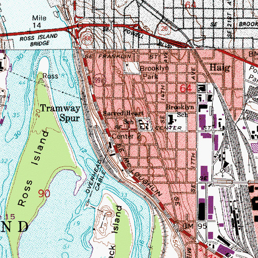 Topographic Map of Sacred Heart Church, OR