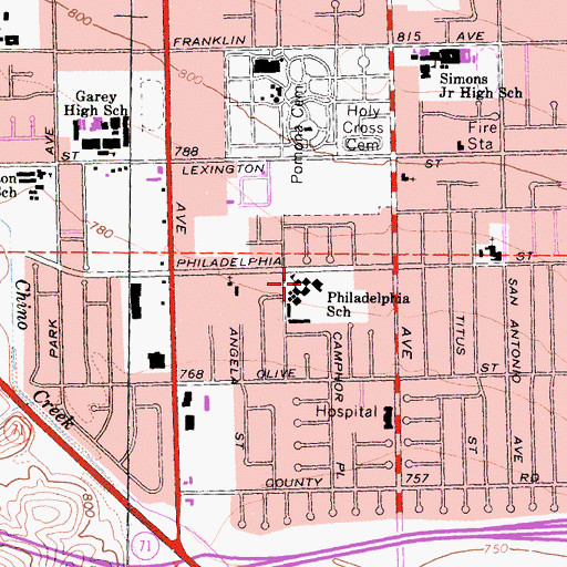 Topographic Map of Philadelphia Elementary School, CA