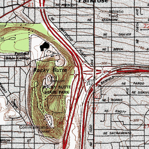 Topographic Map of Interchange 22, OR