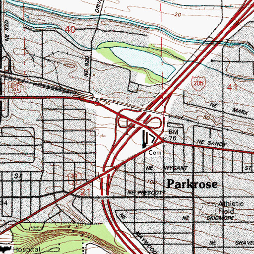 Topographic Map of Interchange 23A and 23B, OR