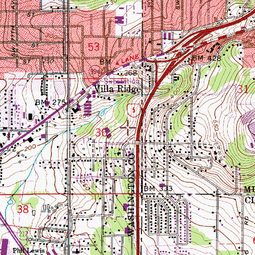 Topographic Map of Interchange 293, OR