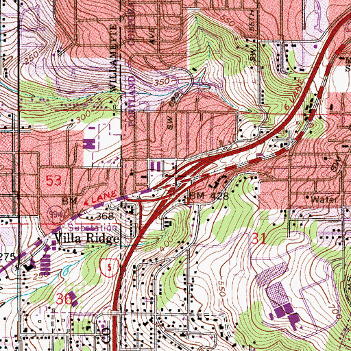 Topographic Map of Interchange 294, OR